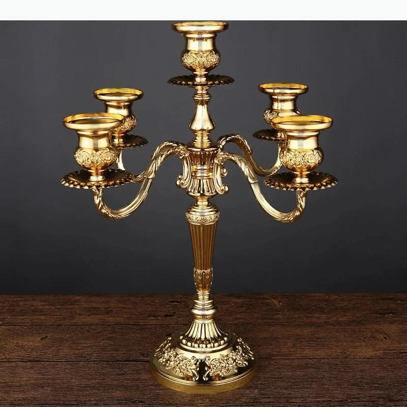 bougeoir cinq branches ornements floraux argent doré bronze classique décoration intérieure porte chandelle SUPPORT