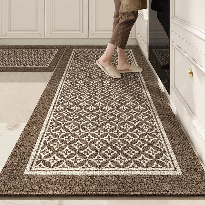 tapis imperméable anti dérapant cuisine maison beige marron motif géométrique polyester feutre lavable classique
