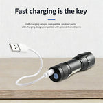 lampe torche rechargeable usb zoomable 10w led camping pêche urgence noire compacte métallique