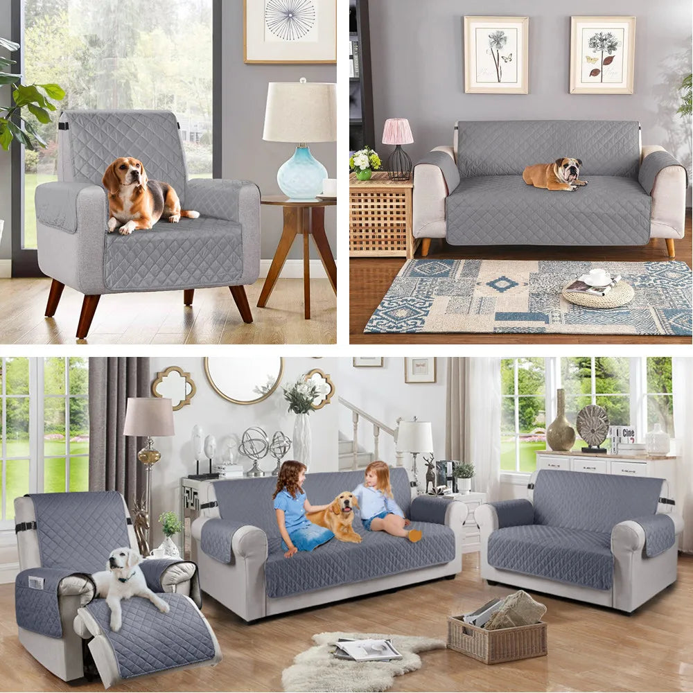 housse canapé réversible quiltée gris beige poche rangement boucles métalliques