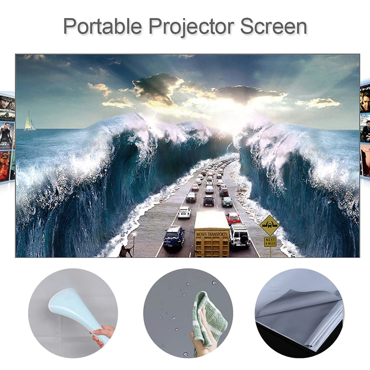 écran projection portable blanc moderne 60 70 80 100 120 pouces adhésifs minimaliste
