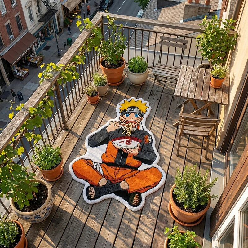 tapis décoratif anime personnages couleurs orange noir blanc mangé nouilles doux contemporain chambre salon