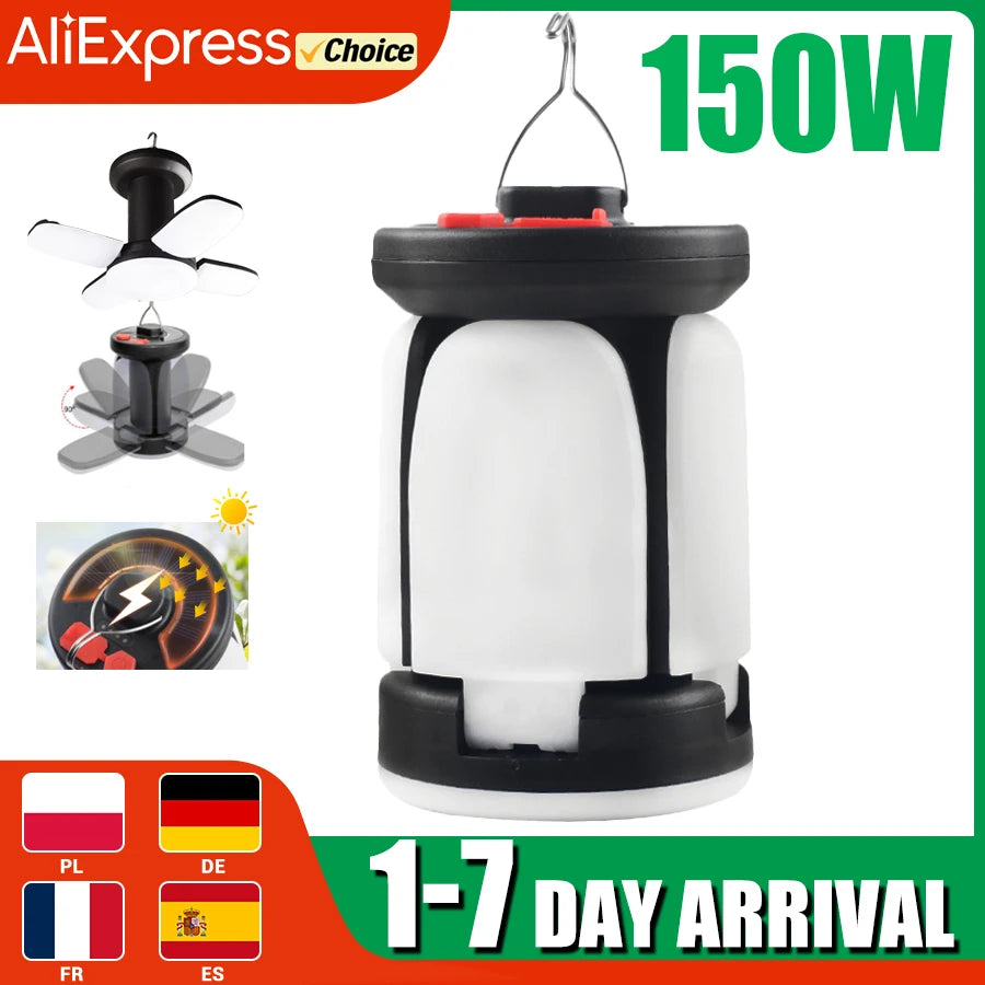 lampe camping rechargeable led portable urgence solaire usb noir blancextérieur