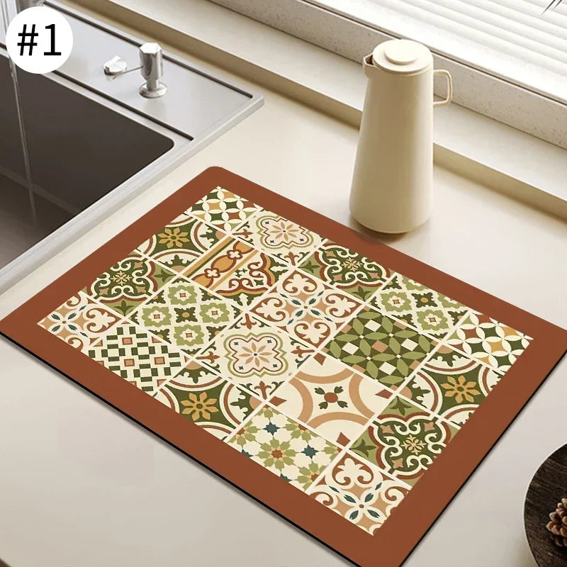 tapis cuisine antidérapant absorbant moderne noir blanc motifs géométriques fleurs taille 30x40cm