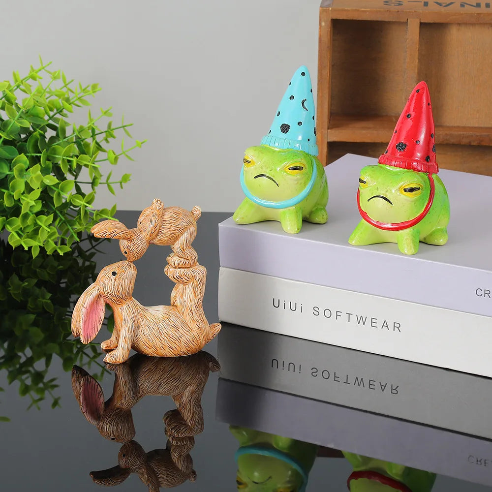 statuette grenouille cartoonaire pois animaux verte bleue rouge bétonnée extérieure pots succulentes jardin