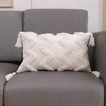 coussin carré géométrique blanc boho chic franges opaques décoration maison voiture