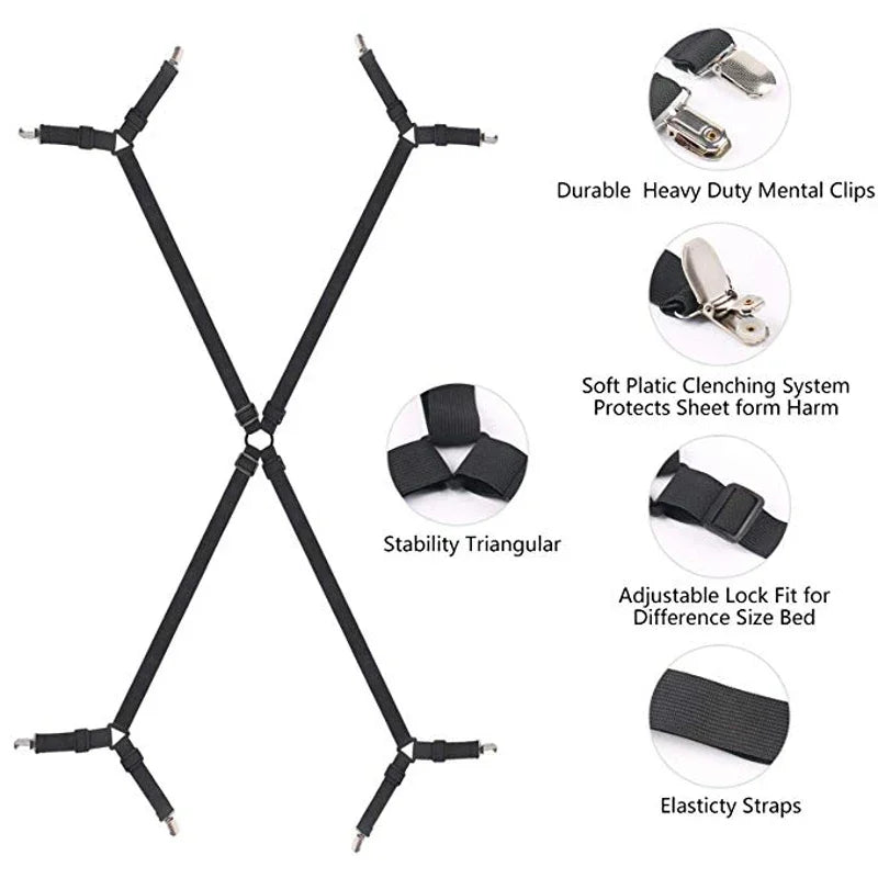 bretelles lit clips support drap noir gris fixations métal triangles ajustables adultes