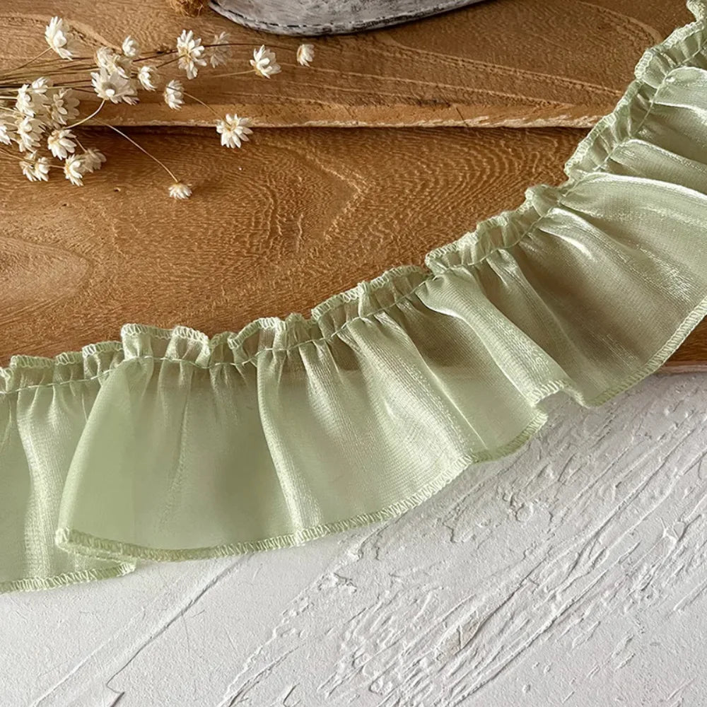ruban gros grain rayures fines fronces translucide bleu clair vert pastel rose pâle blanc