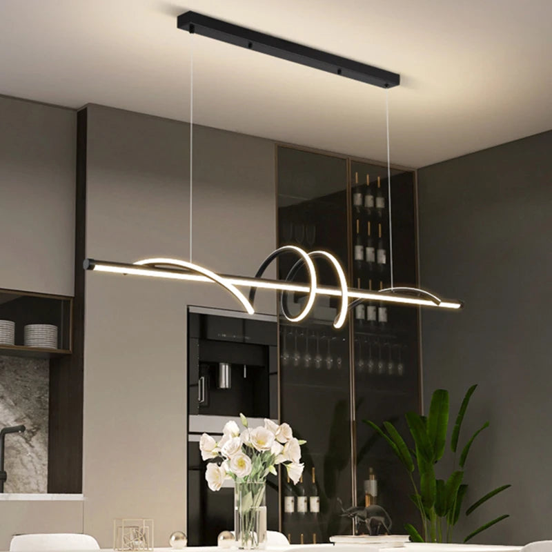 suspension lumineuse moderne led blanc noir doré ondulé minimaliste