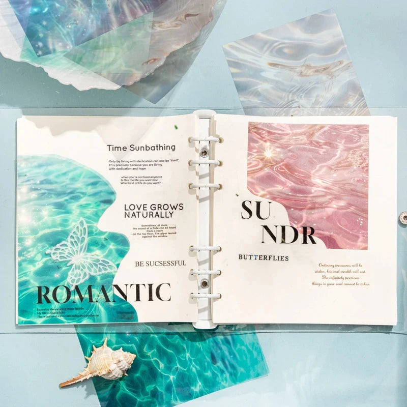 autocollants décoratifs vague mer cartes postales motifs ondulés marbrés floraux couleurs bleu vert rose