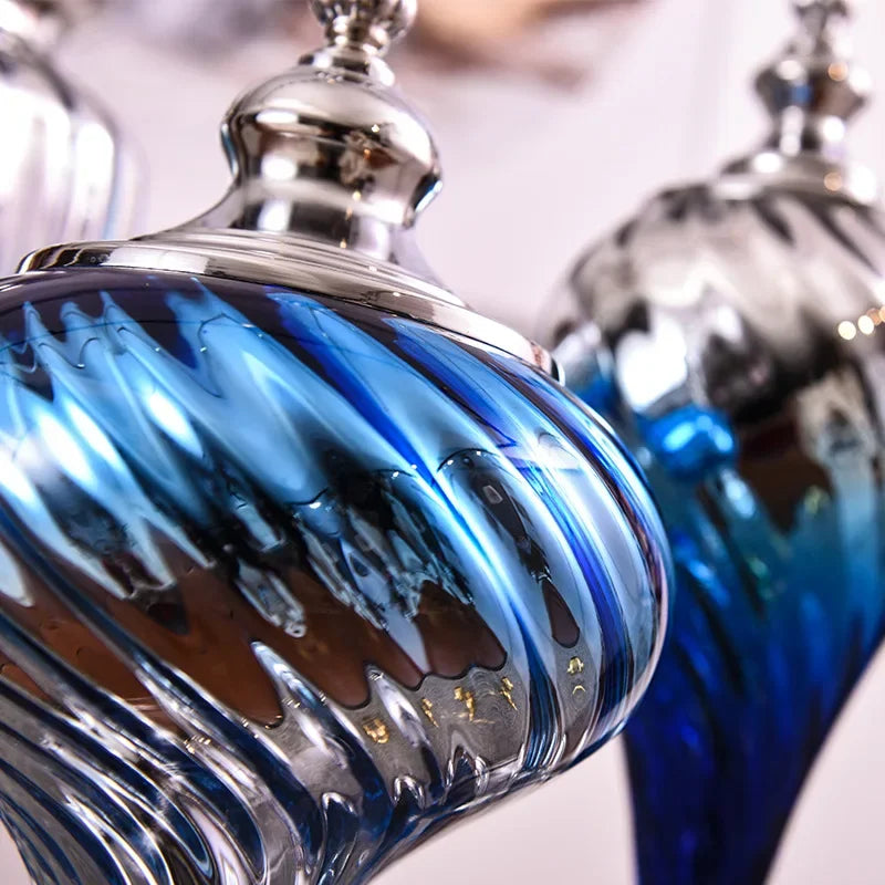 vase verre bleu tourbillon moderne décoration intérieure élégante transparent ornement floral