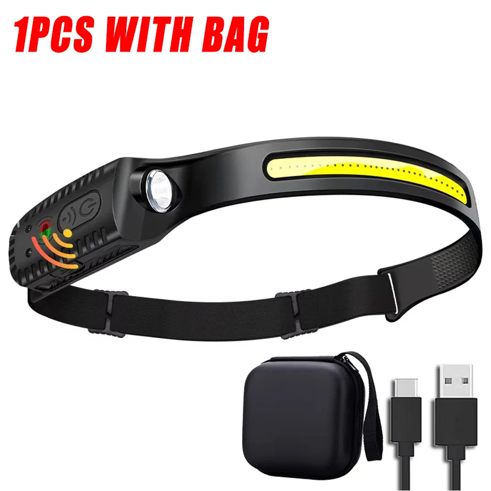 lampe frontale led cob xpe silicone noir jaune élastique ajustement montagne camping