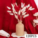 bouquet dried flowers naturel rouges blancs vase beige decoration maison anniversaire fete