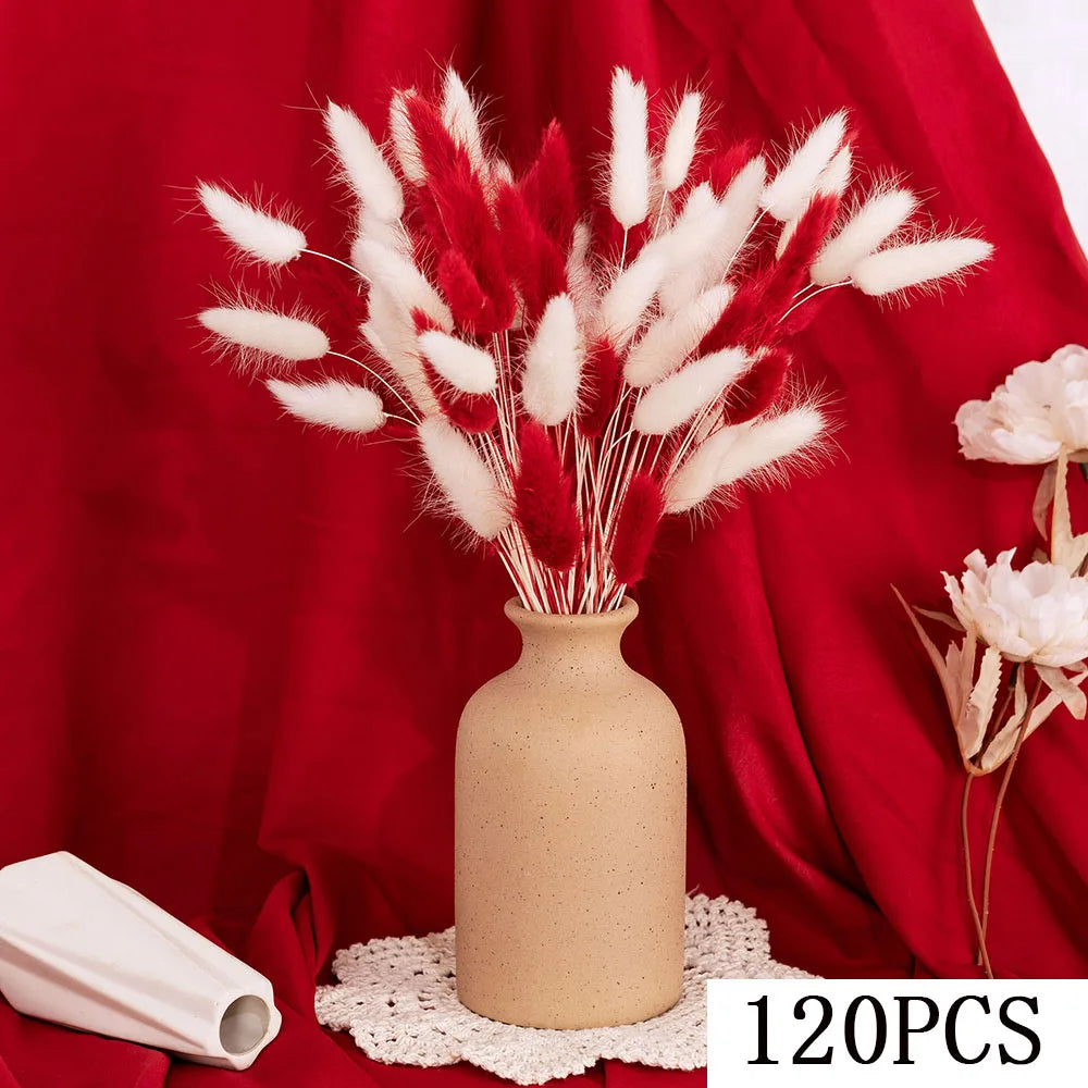 bouquet dried flowers naturel rouges blancs vase beige decoration maison anniversaire fete