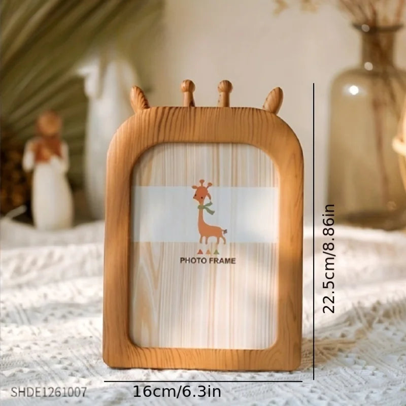 cadre photo bois naturel rayures horizontales illustration animale moderne ornement décoration