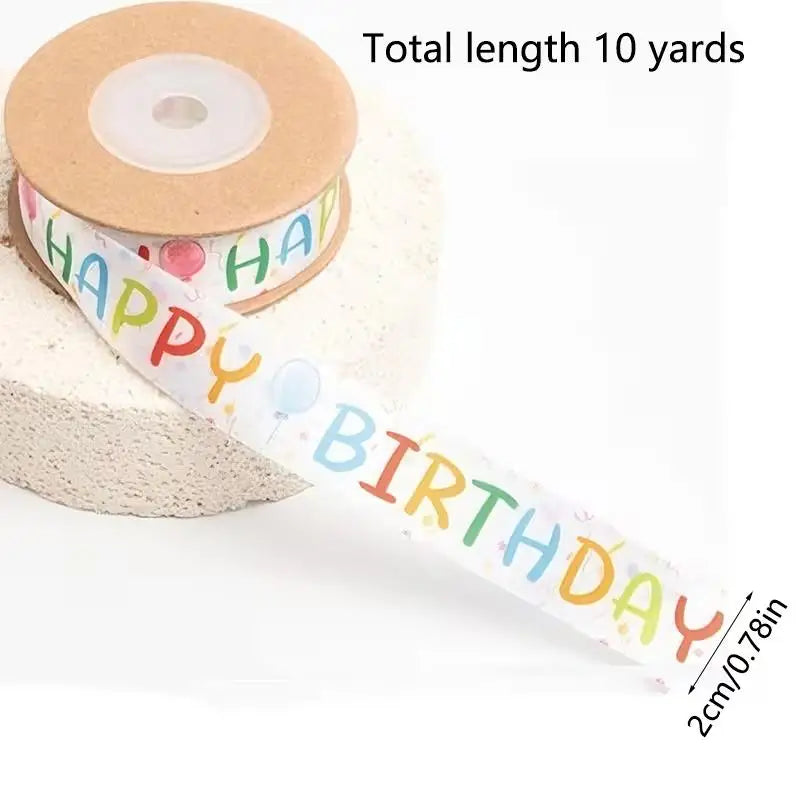 ruban festif happy birthday ballons multicolore blanc nœuds décoration anniversaire enfantin cadeau