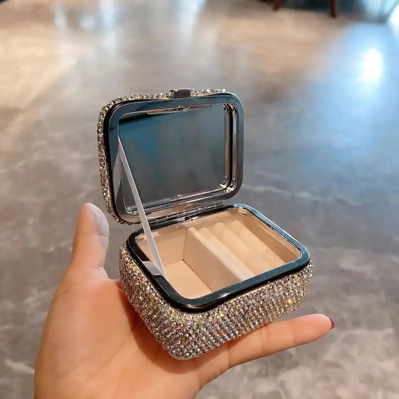 boîte rangement bijoux luxueuse strass argenté doré élégante portable voyage compartiments clicclac