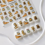 autocollants ongles garfield dessins animés orange blanc vert marron noir adhésifs cartoonaufs ongles DIY