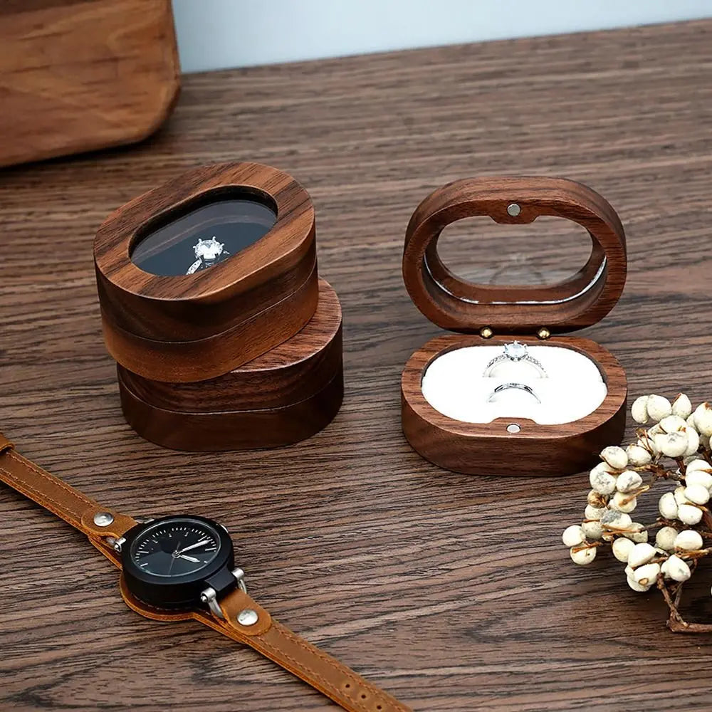 boîtes bijoux marron naturel classique anneaux rangement portable couple