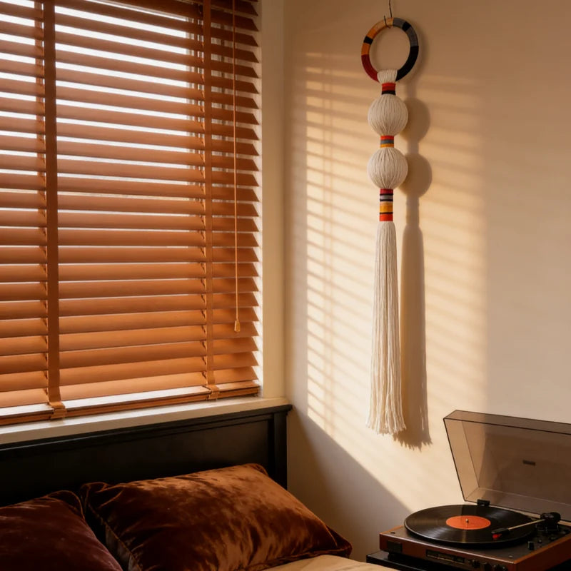 décoration murale moderne franges tassel multicolore anneaux métalliques ethnique salon chambre coucher