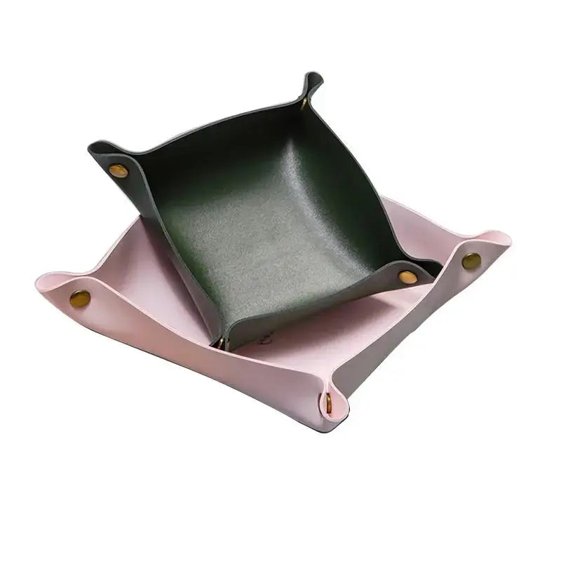plateau rangement pliable simili cuir moderne orange rose clair vert foncé minimaliste dorés lunettes