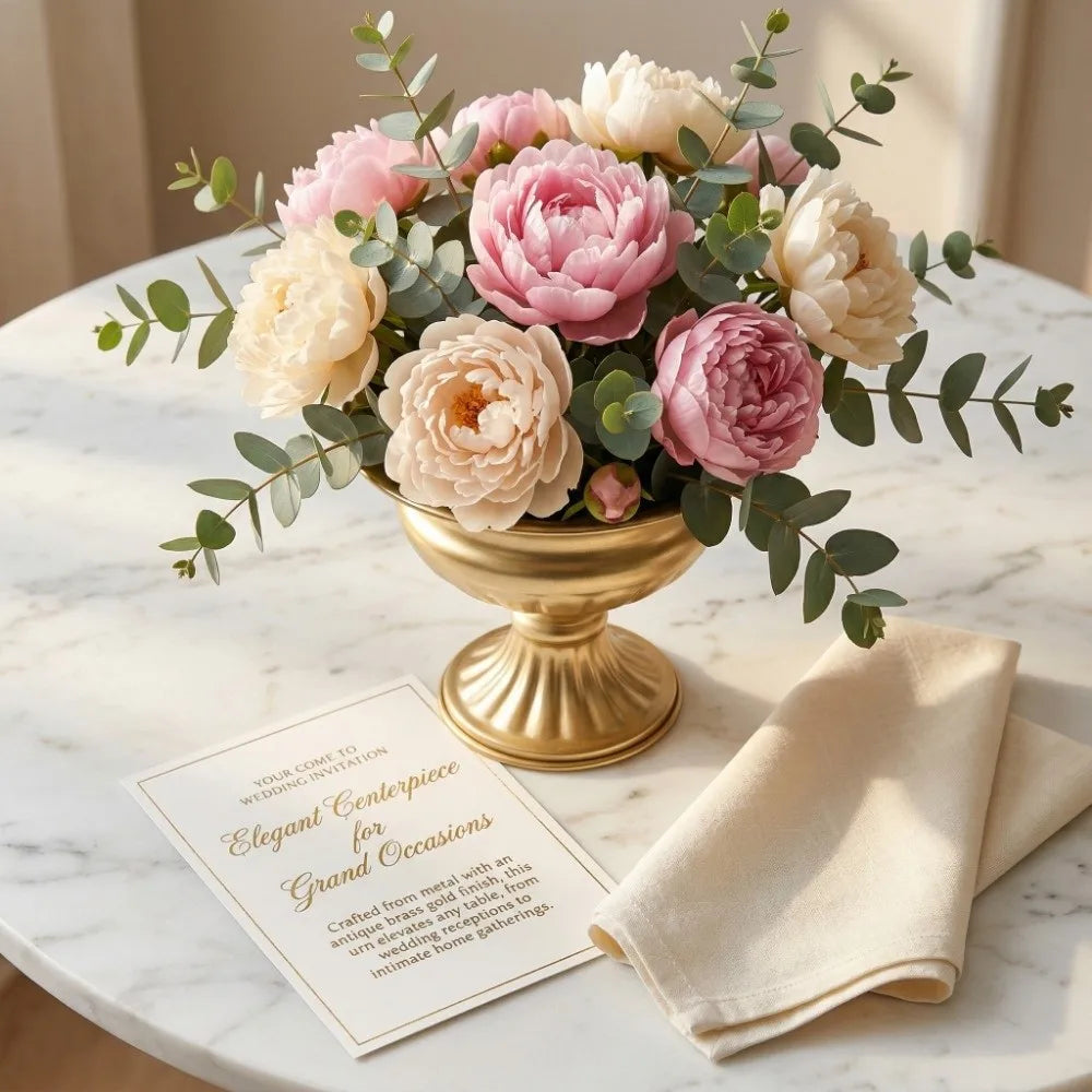 vase métal or blanc relief classique élégant décoration table fleuri