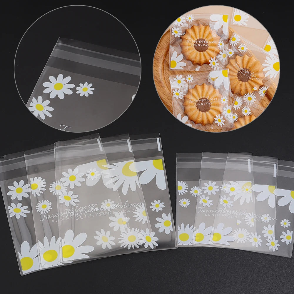 sacs plastique transparent motifs fleurs marguerite textes foreverlove sunny day 7x10cm 100pcs