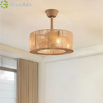 lampe suspendue tissu tressé beige moderne rustique télécommande led salon chambre