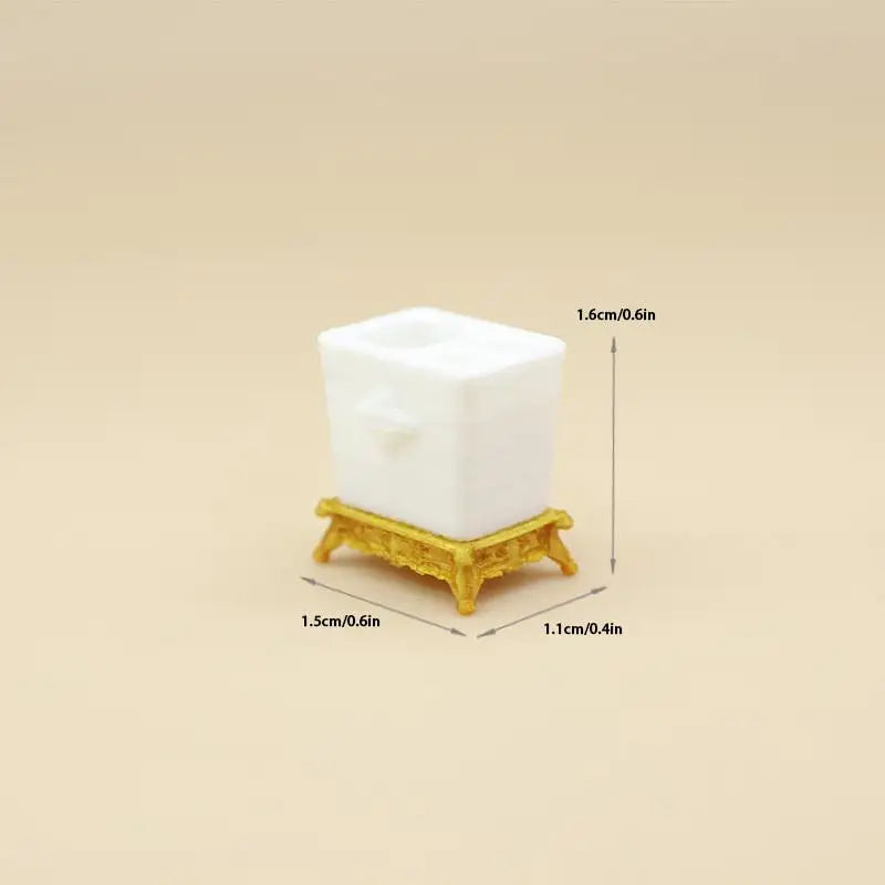 set toilette miniature blanc doré texture marbrée classique porte savon pompe savon accessoire poupée