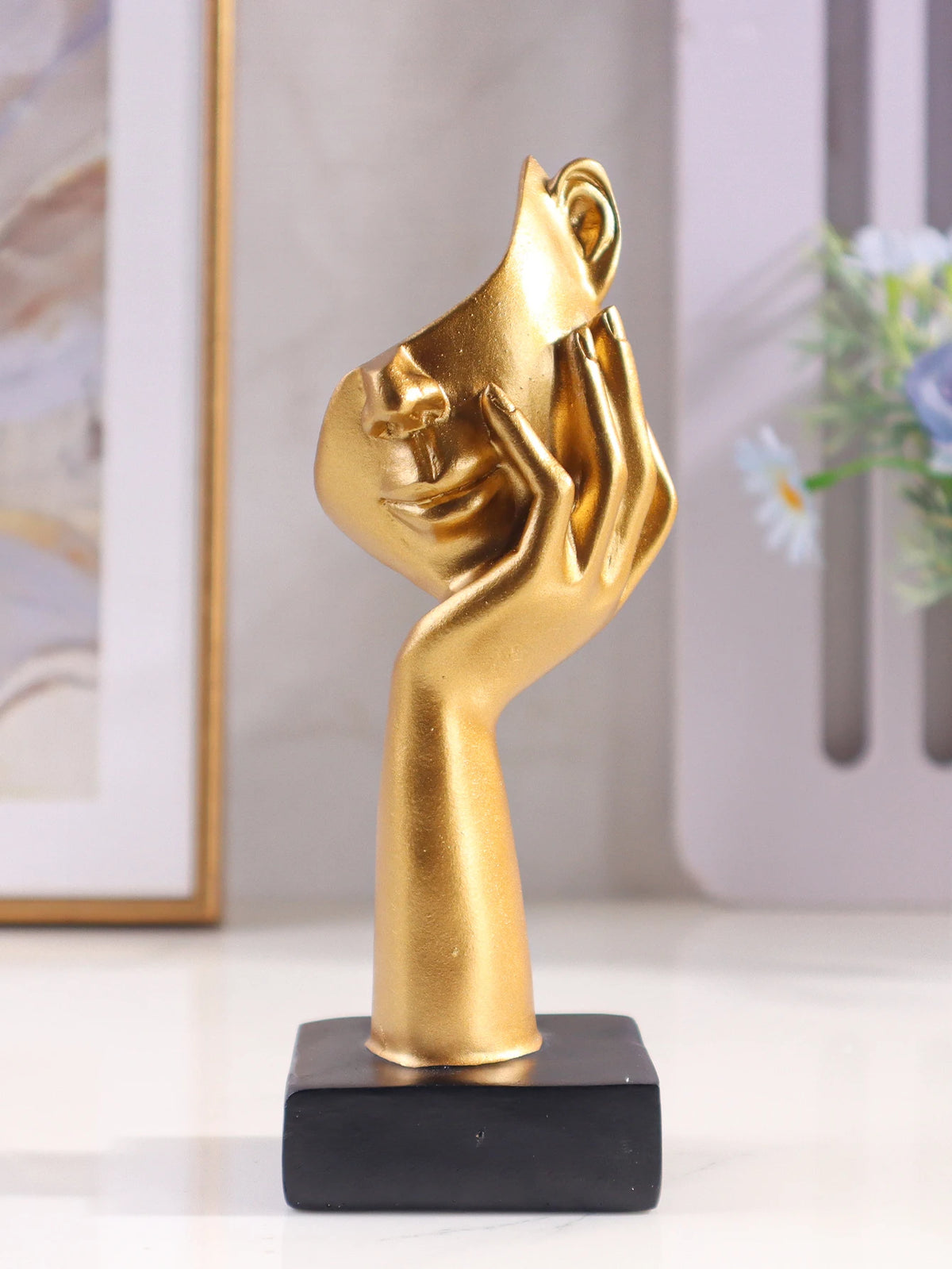 statue décorative moderne or noir abstrait main face chambre salon art ornement chambre