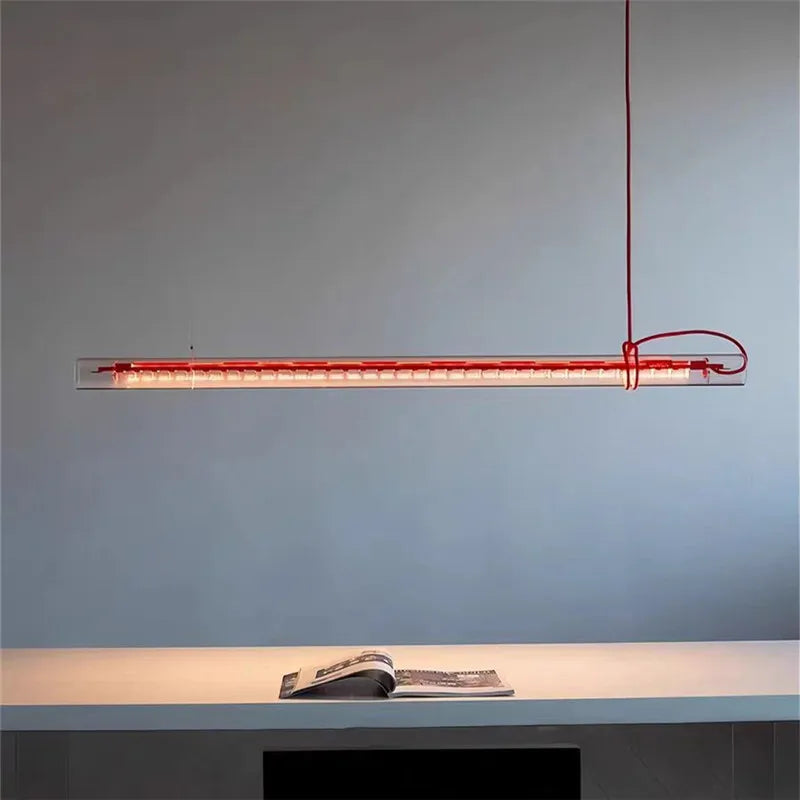 lampe led suspendue rouge transparent ligne droite moderne câble minimaliste chambre salon étude