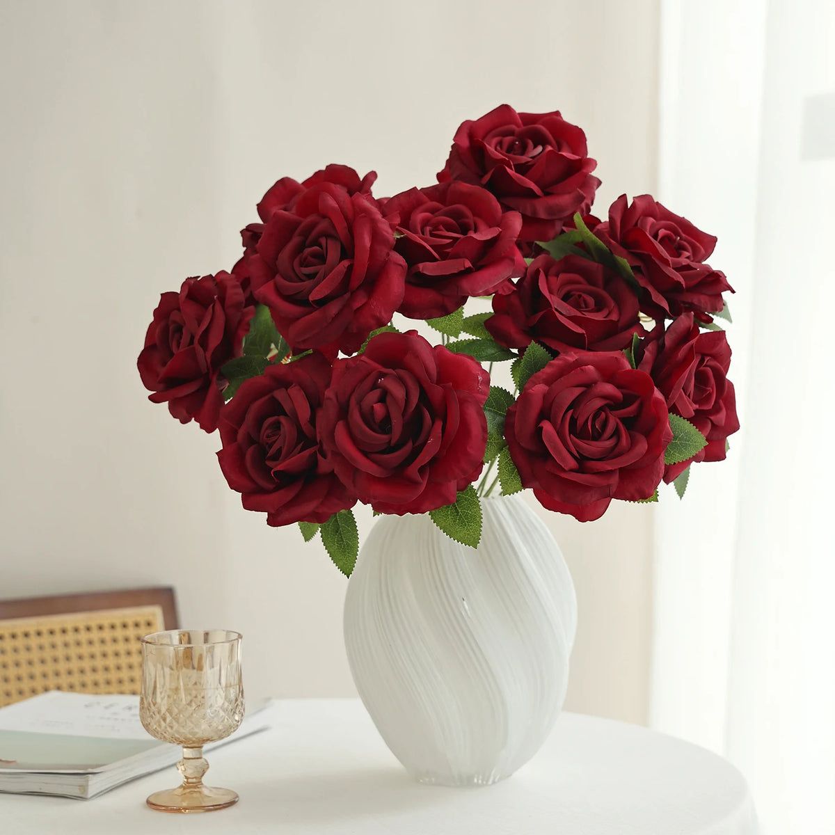 bouquet roses artificielles blanc roseclair rougefoncé classique decoration mariage anniversaire maison