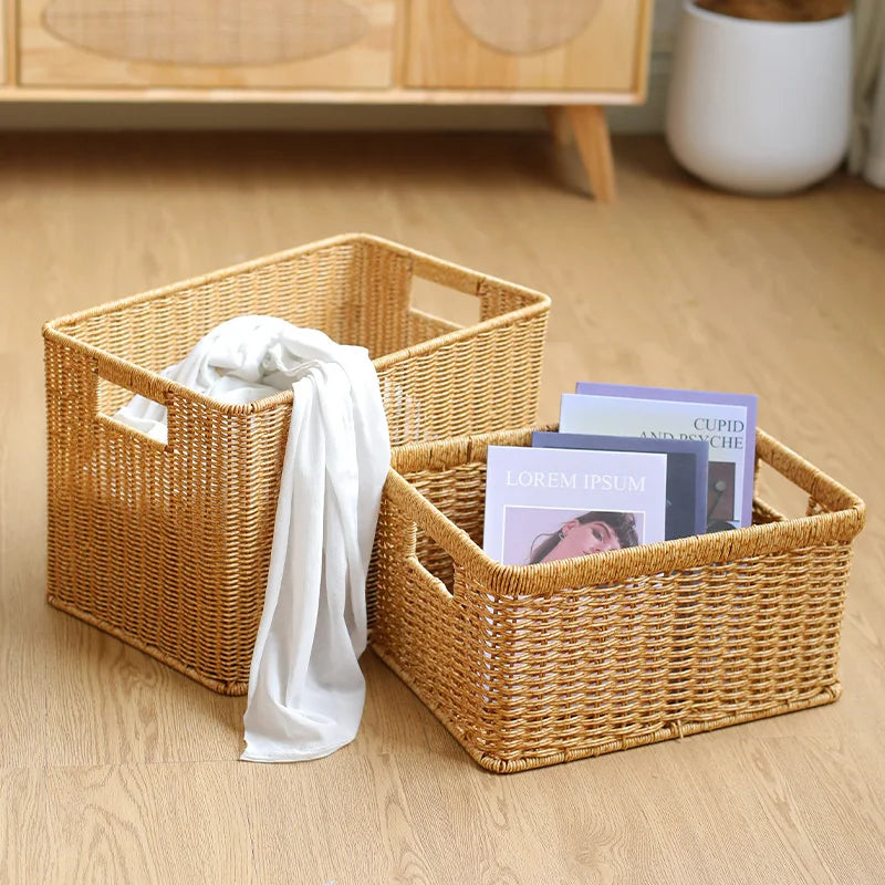 panier osier marron clair tissage régulier rustique rangement articles divers respectueux environnement