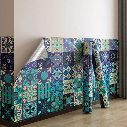 papier peint moderne patchwork géométrique floral multicolore adhésif imperméable résistant rouleau 60cm