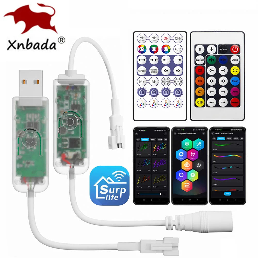 contrôleur lumière led wifi 28 touches 2048 pixels ws2812b ws2811 app vert blanc moderne