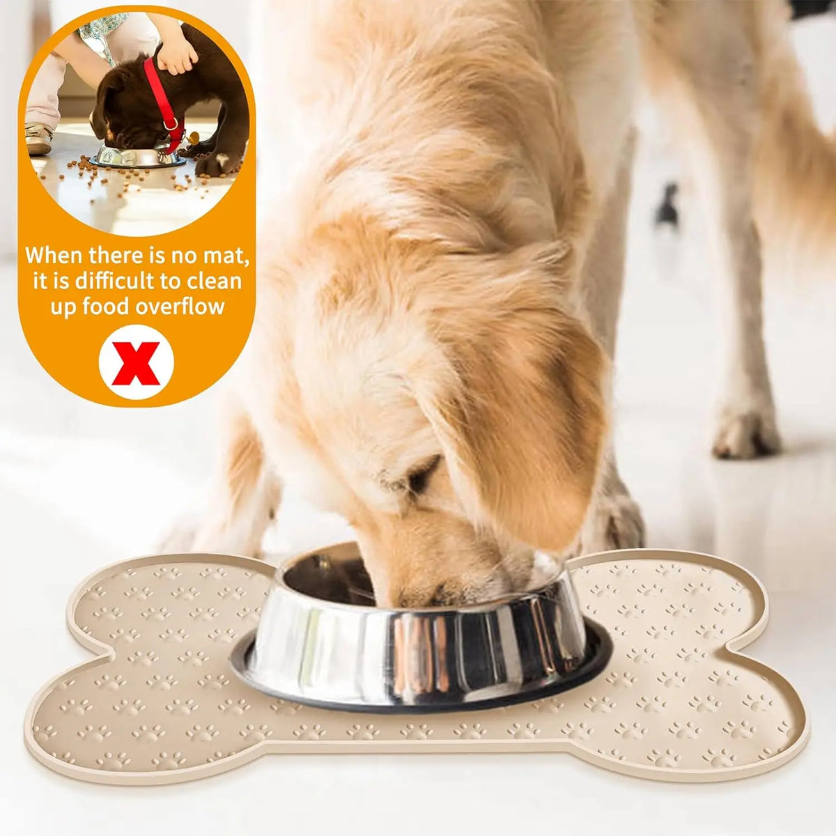 tapis animal imperméable beige clair imprimé pattes chien moderne bol