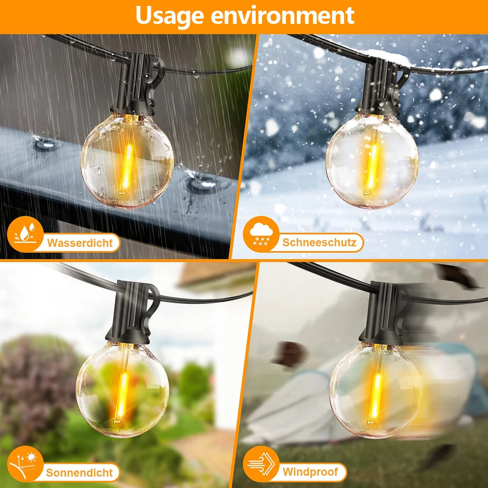 guirlande lumineuse led g40 extérieure transparente jaune doré sphères verre filament blanc vintage clips