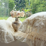 ensemble literie coton dentelle florale taies d'oreiller couverture romantique vintage shabby chic blanc cassé