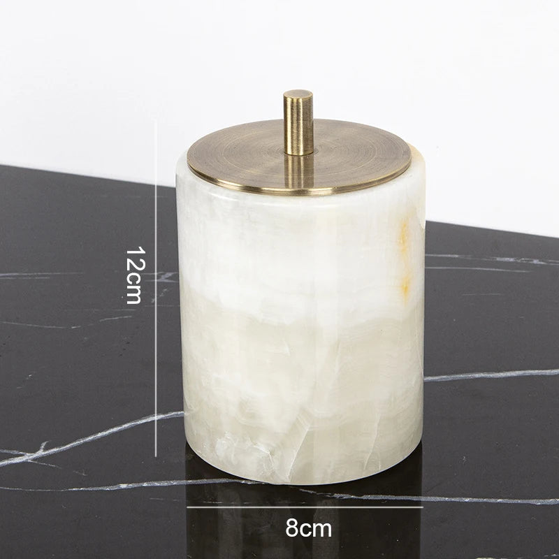 ensemble salle bain marbre onyx blanc distributeur savon porte brosse dents plateau luxe