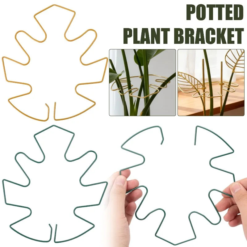 Support plante pot or vert feuille stylisée moderne adhésif