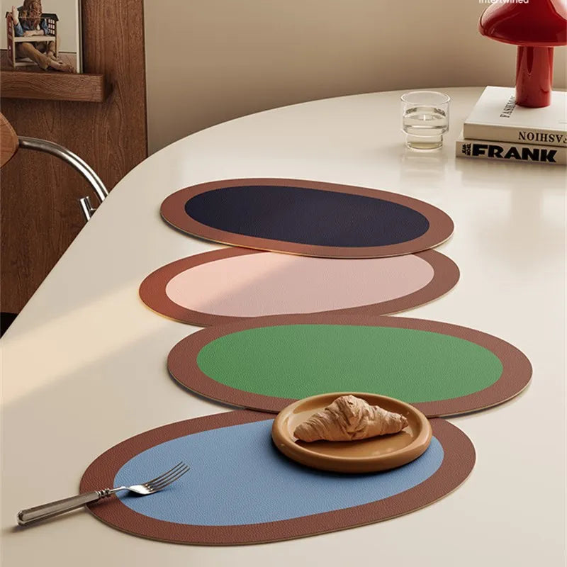tapis table ovale moderne bleu marine rose vert beige 30x45cm légèrement rugueux non glissier