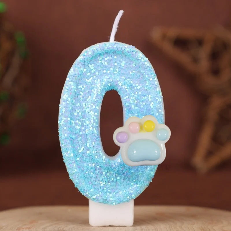 bougies forme chiffre pailletées bleu pâle blanc décoratives anniversaire enfants numérotées