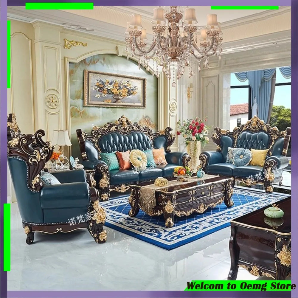 canapé bleu foncé cuir ornements dorés baroque moderne canapé salon confortable ornementé oreillers