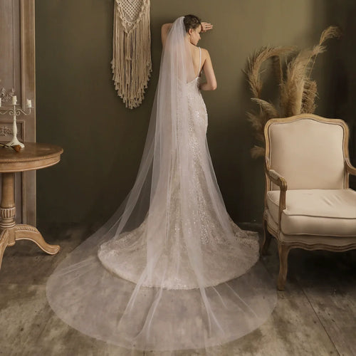 robe mariée blanche dentelle sequins voile transparent élégante romantique semi transparent dos couvert