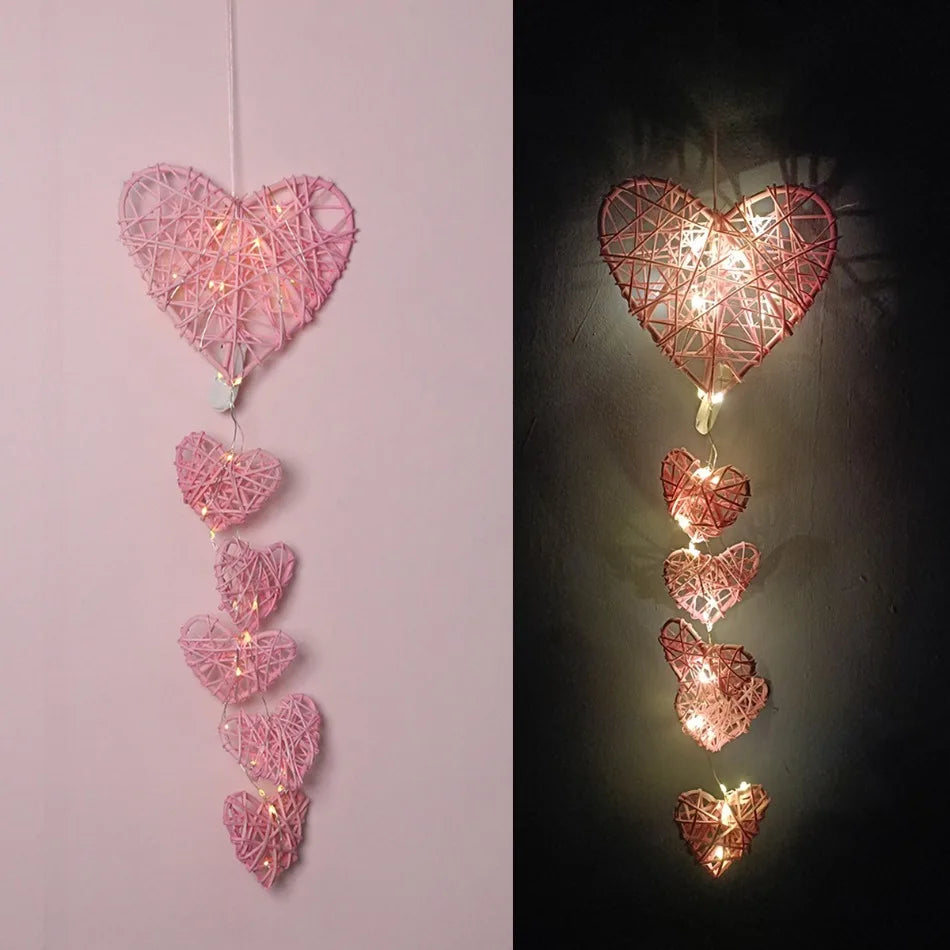 guirlande lumineuse coeurs étoiles feuilles blanche rose rouge décorative artisanale chambre anniversaire
