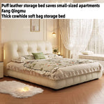 lit rangement moderne beige clair texture cuir bordures fronces 1800mm large