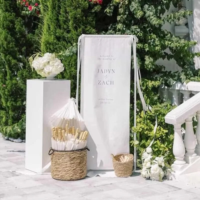 bannière personnalisée mariage blanc minimaliste imprime texte ruban extérieur cérémonie bienvenueDecoration