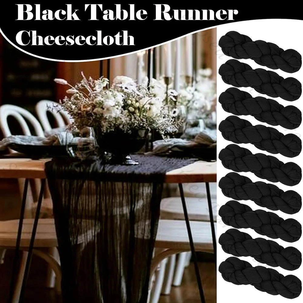 table chemin moderne élégante crêpe plissée noir polyester maison 90x180cm 90x300cm