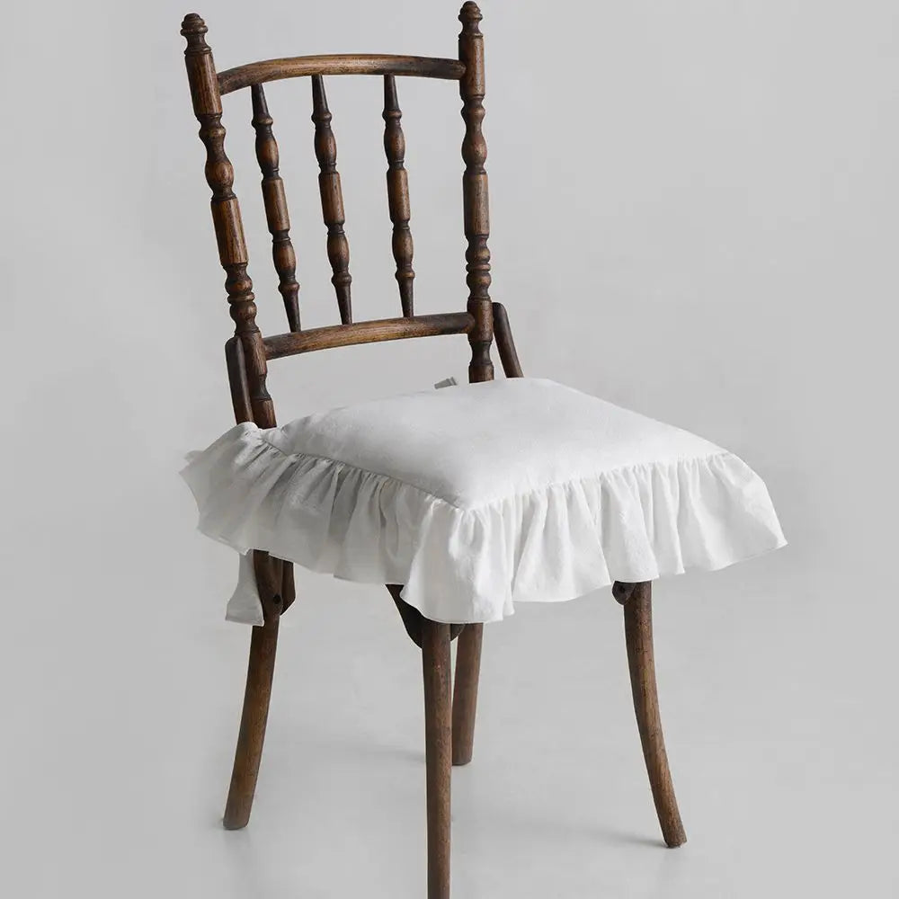 housse coussin chaise carrée blanche volants coton vintage décoration salon salle manger décoratif