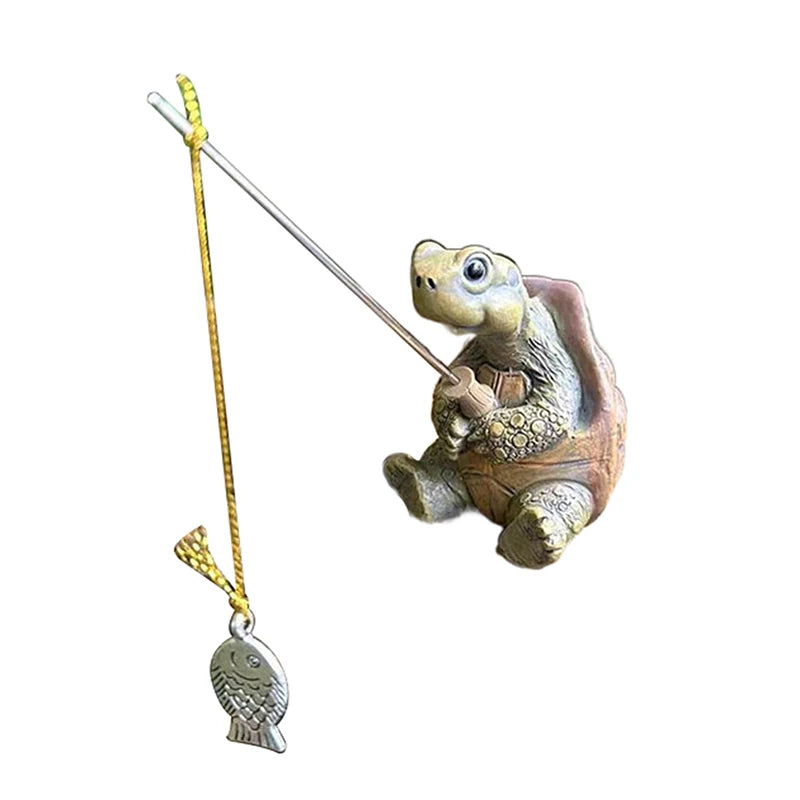 statue tortue pêche résine marron vert olive décor jardin extérieur figurine animaux hexagonale texturée